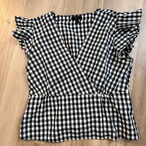 Jcrew Gingham Flutter Sleeve top